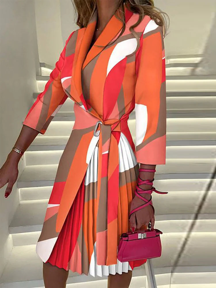 Robe de soirée à manches trois quarts et col en V pour femmes