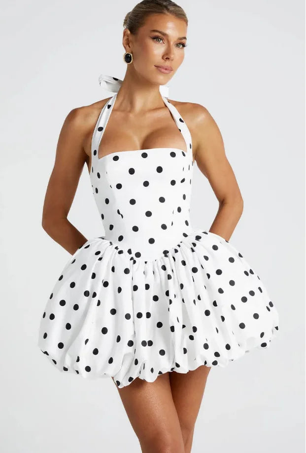Robe courte bouffante sans manches à lacets pour femmes
