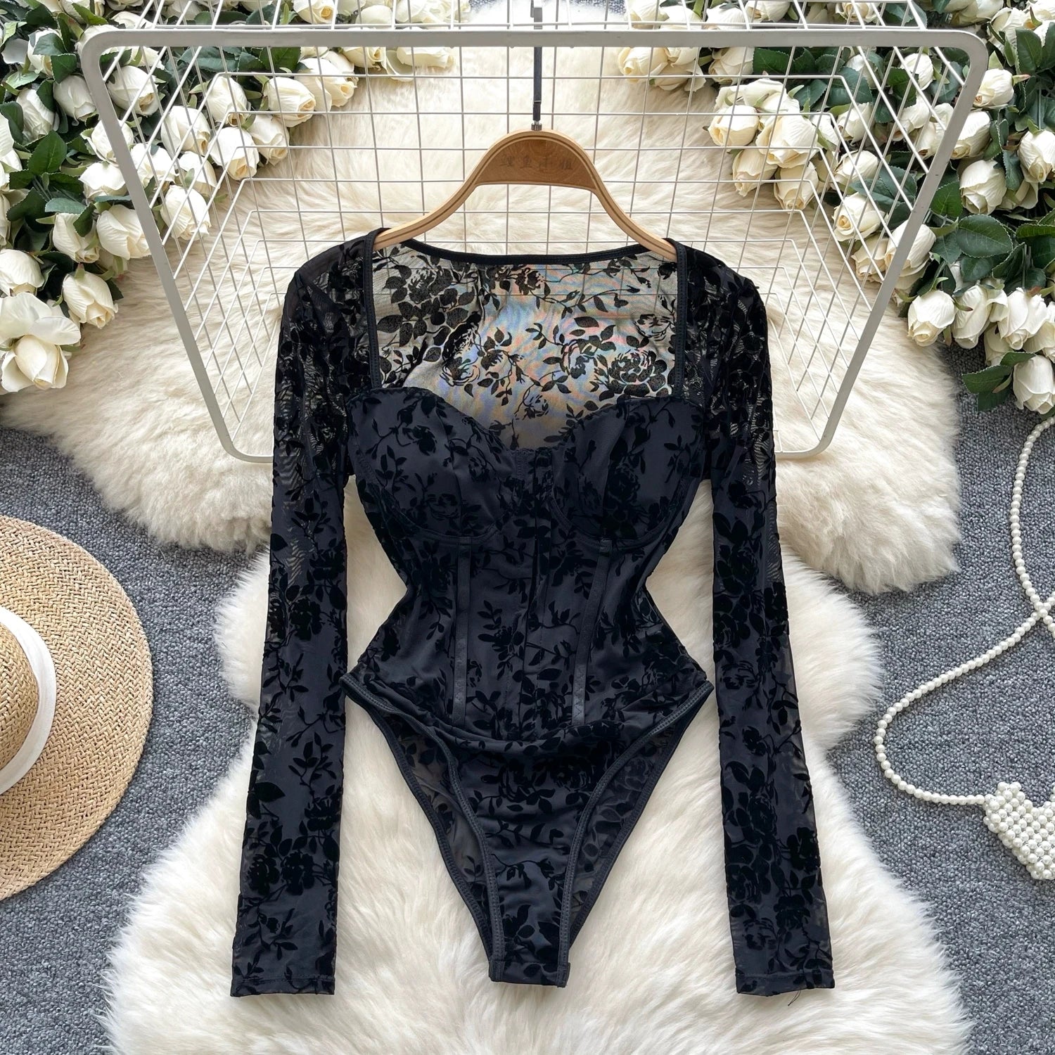 Body à fleurs floquées pour femmes