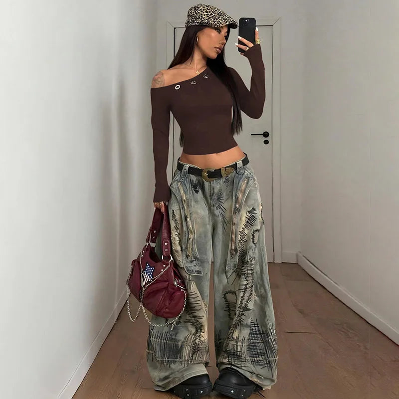 Haut Marron Asymétrique à Anneau – Détail Tendance