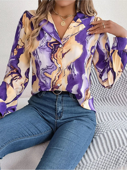 Chemisier Imprimé Marbre Femme – Boutonné et Élégant