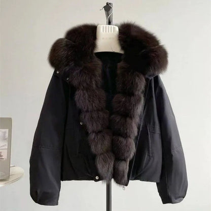 Manteau Court d’Hiver Femme – Col Effet Fourrure