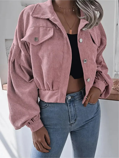 Veste Courte en Velours Côtelé Femme – Manches Lanterne