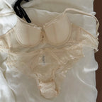 Ensemble soutien-gorge Push Up en dentelle française et culotte pour femmes