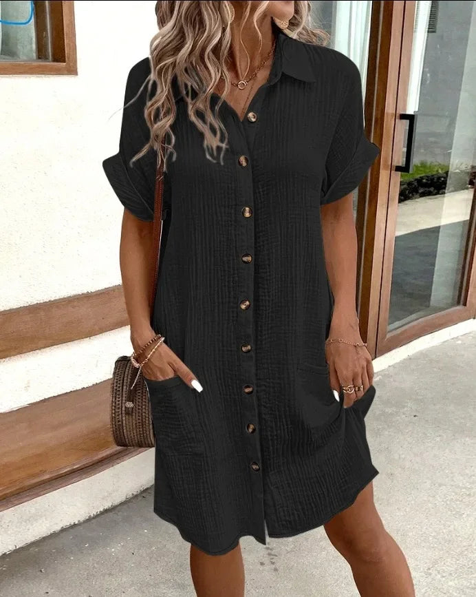 Robe minimaliste à boutons et col en v pour femmes