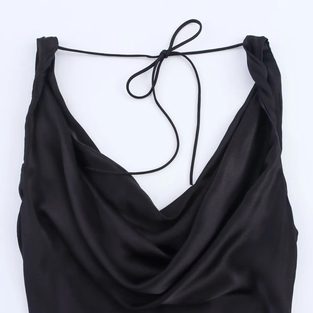 Robe midi à bretelles lacées en satin pour femmes