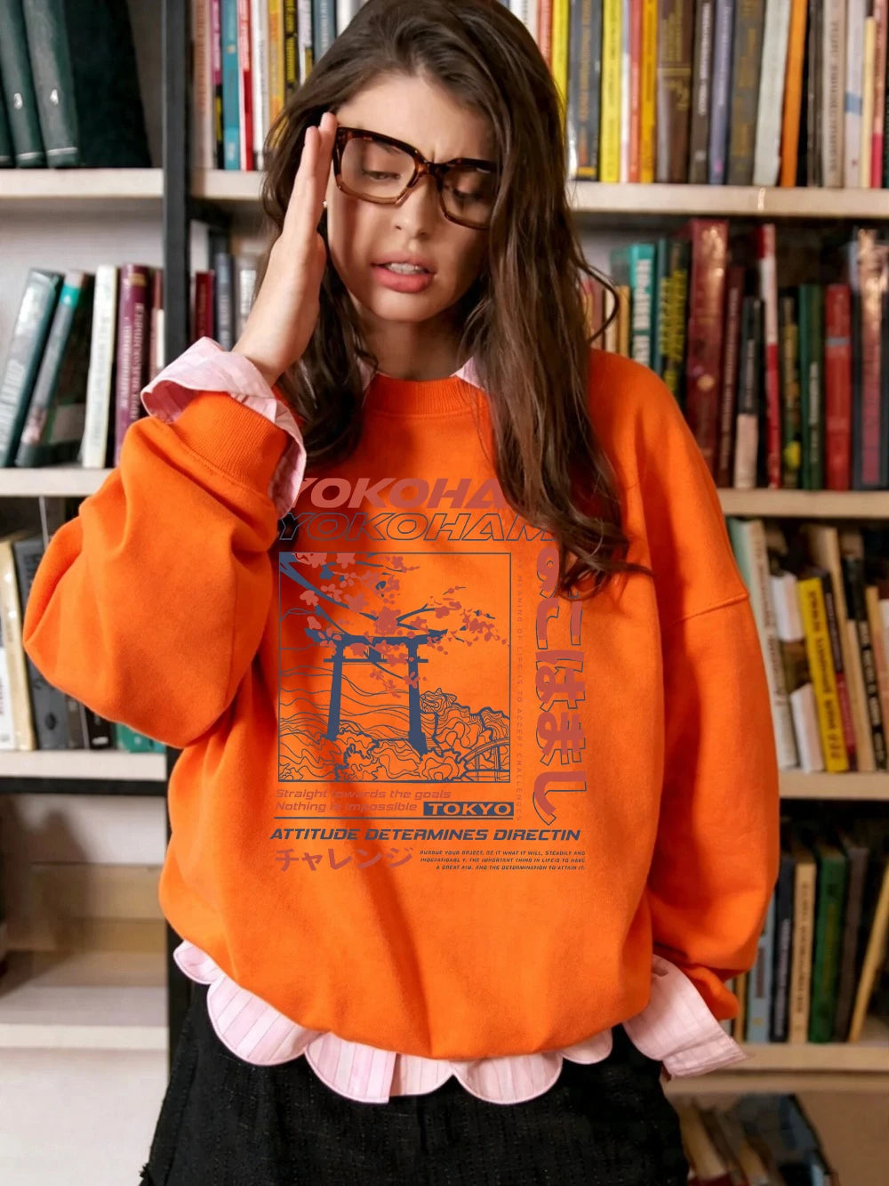 Sweat-shirts à imprimés lettres de style japonais pour femmes