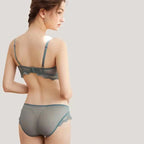 Ensemble soutien-gorge et slip push-up doublés en dentelle fine pour femmes