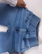 Jean taille haute boutonné devant décontracté pour femmes
