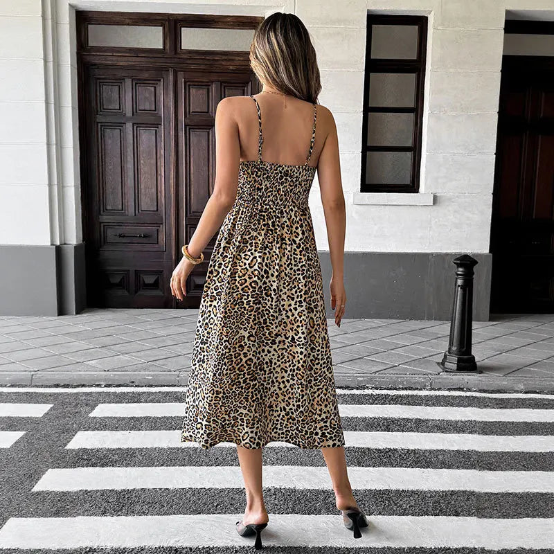 Robe rétro imprimé léopard à lacets pour femmes