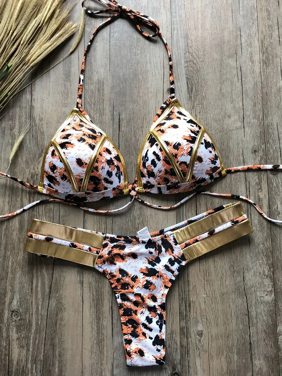 Maillot de bain deux pièces soutien-gorge push up et string pour femmes