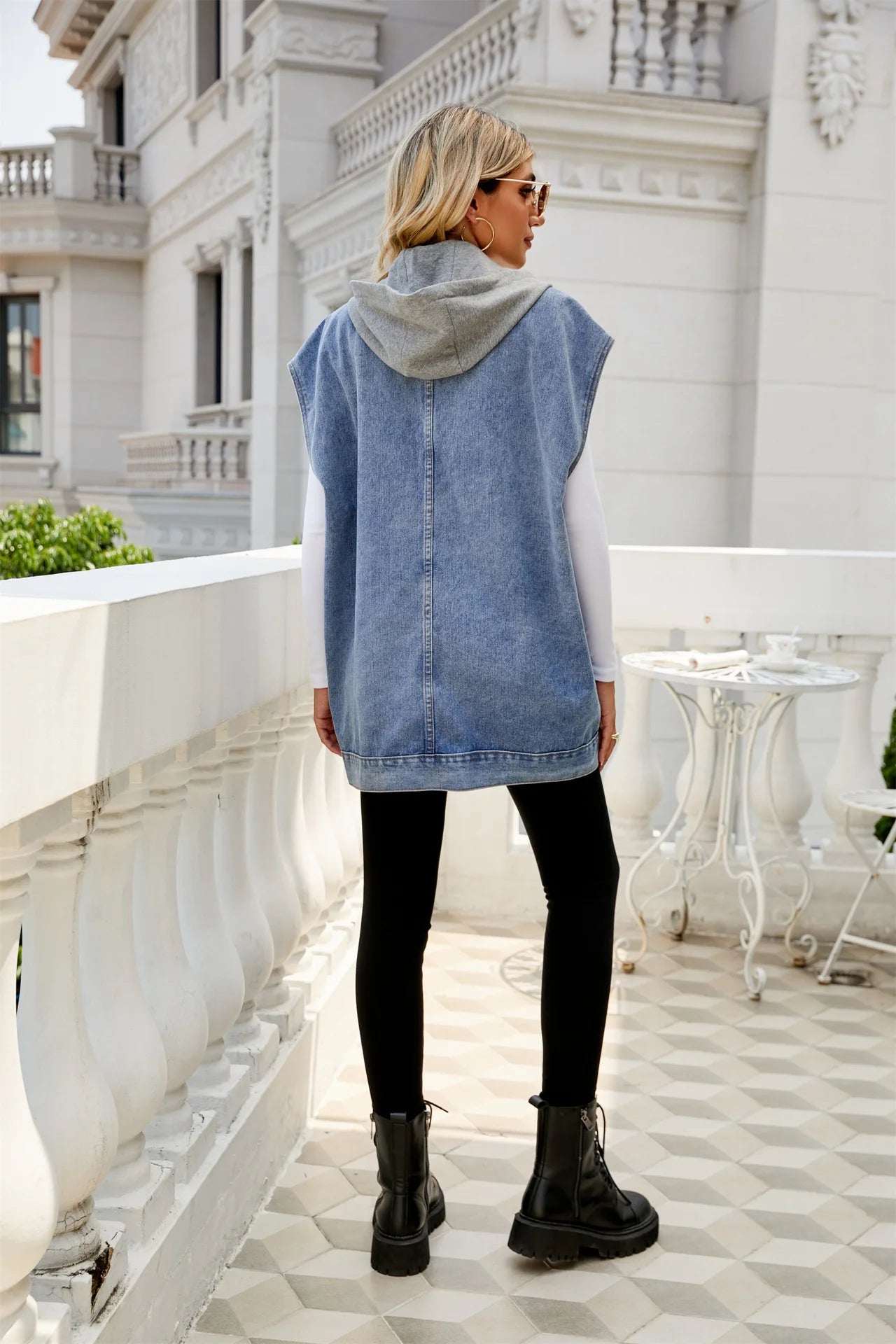 Gilet en jean à capuche détachable sans manches pour femmes