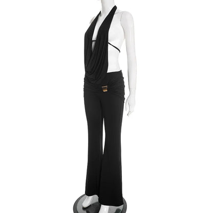 Ensemble Femme 2 Pièces – Haut Dos Nu et Pantalon Évasé Froncé