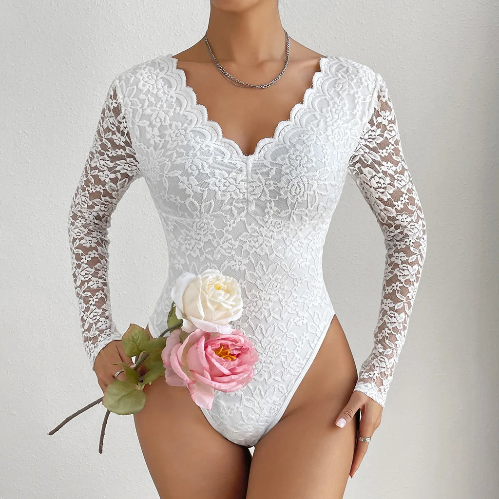 Body moulant élégant en dentelle florale pour femmes