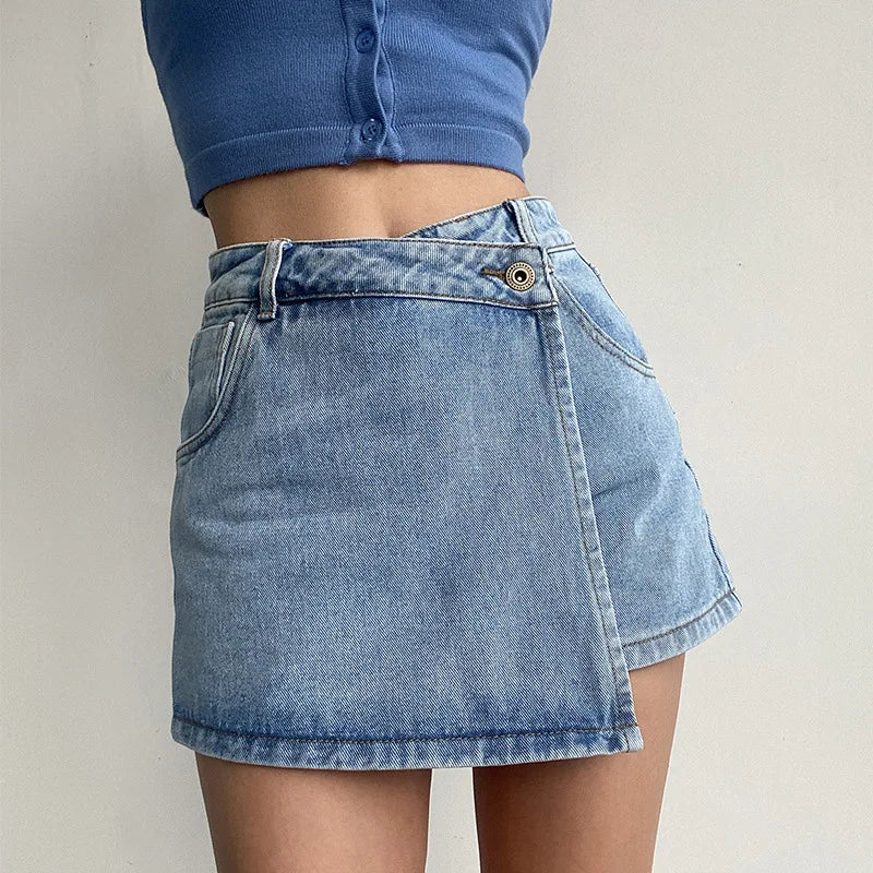 Jupe short en jean taille haute pour femmes