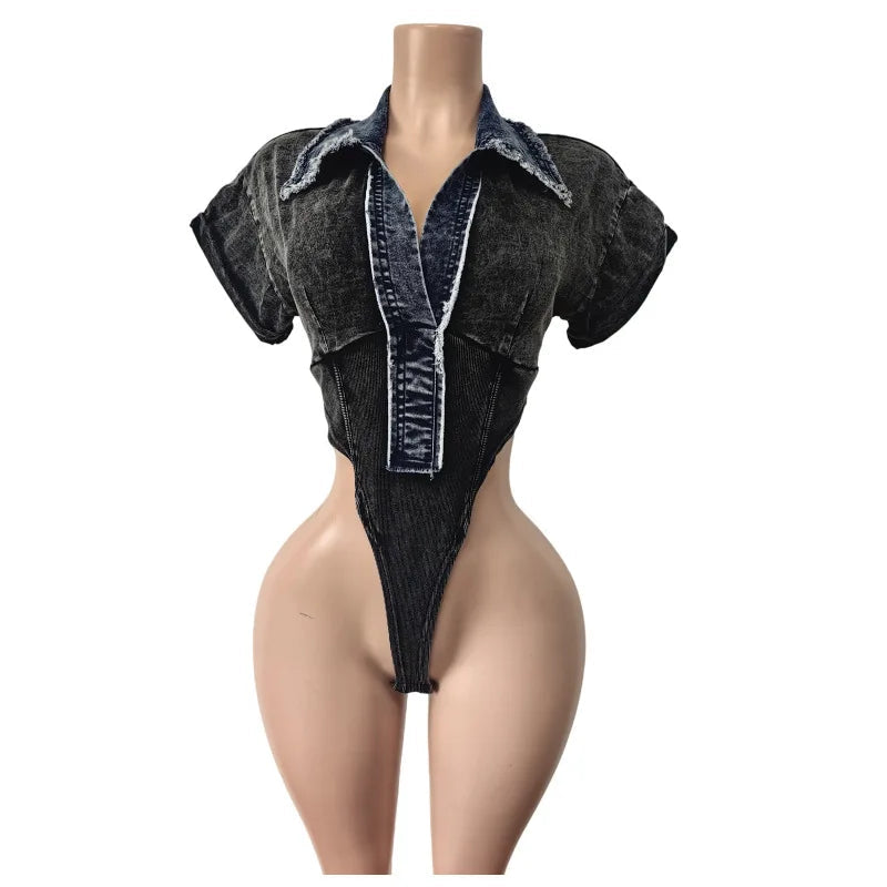 Ensemble 2 pièces body à manches courtes et col rabattu + jupes mi-longues moulantes pour femmes
