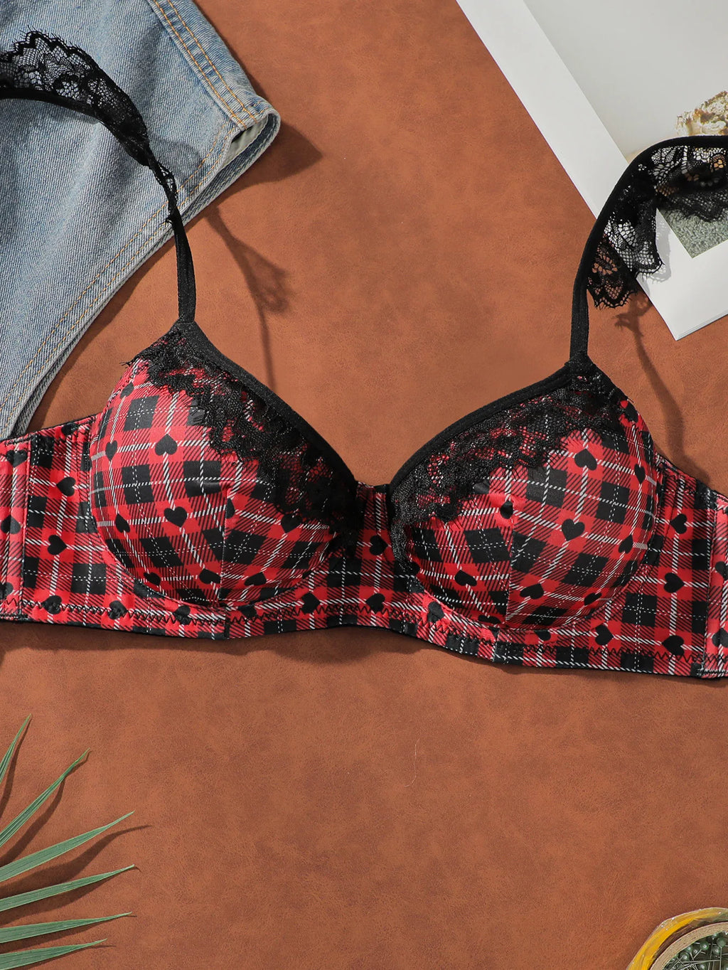 Ensemble de lingerie sexy en dentelle à carreaux pour femmes