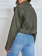 Veste courte en similicuir avec ceinture pour femmes
