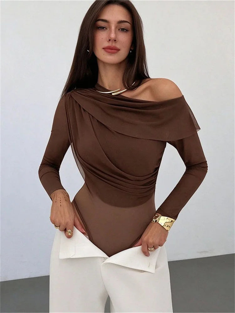 Body asymétrique en maille transparente à une épaule