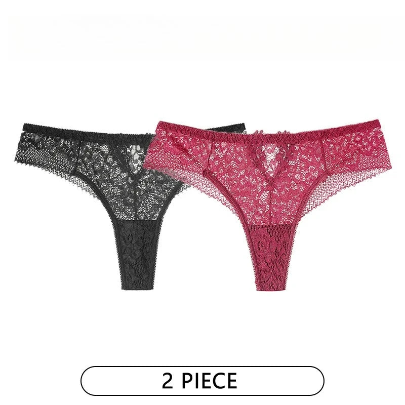 Lot de 2 Culottes Femme – Dentelle Brodée Taille Basse