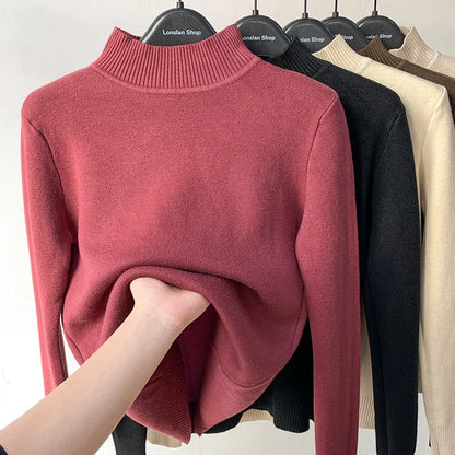 Pull à Col Montant Femme – Maille Doublée Polaire