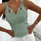 T-shirt sans manches en dentelle pour femmes