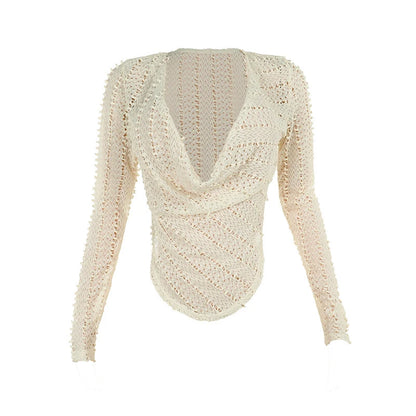 T-shirt femme asymétrique ajouré à manches longues