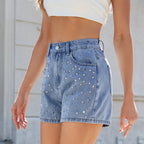 Shorts court en jean perlés pour femmes
