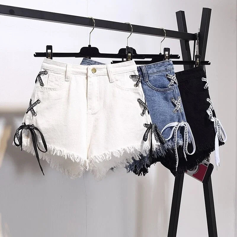 Short en Jean blanc taille haute pour femmes