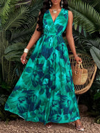Robe longue imprimé tropical pour femmes