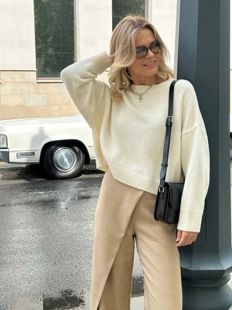 Pull à col rond et manches courtes pour femmes