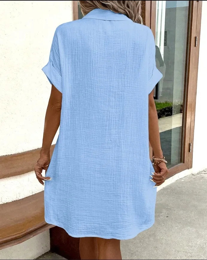 Robe minimaliste à boutons et col en v pour femmes