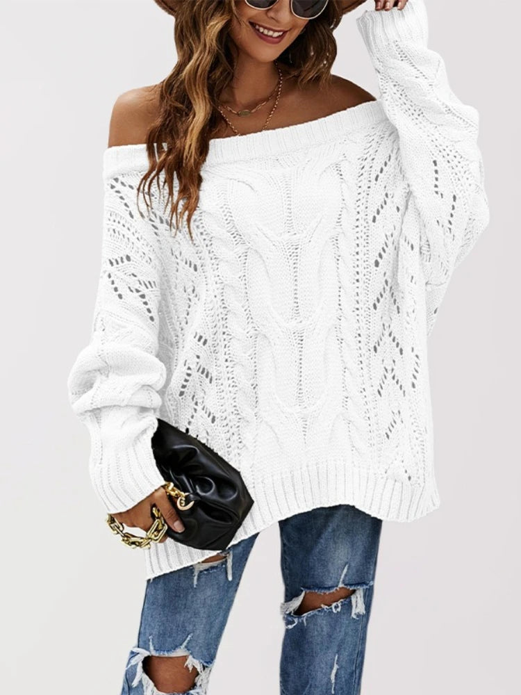 Pull tricoté à manches lanternes pour femmes
