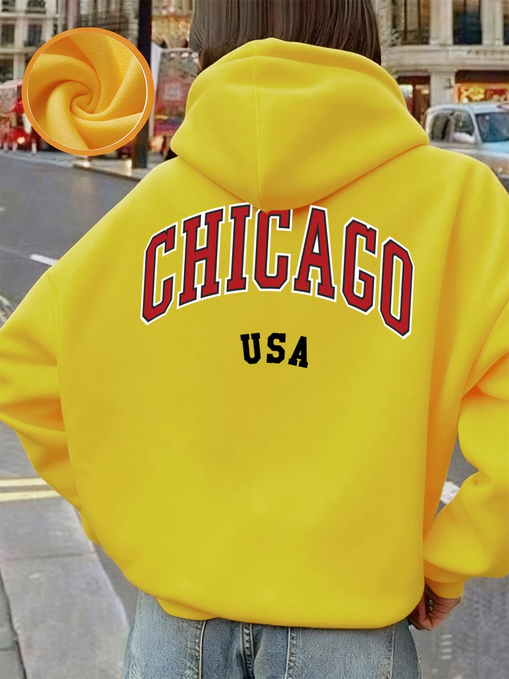 Sweat à capuche imprimé Chicago USA pour femmes