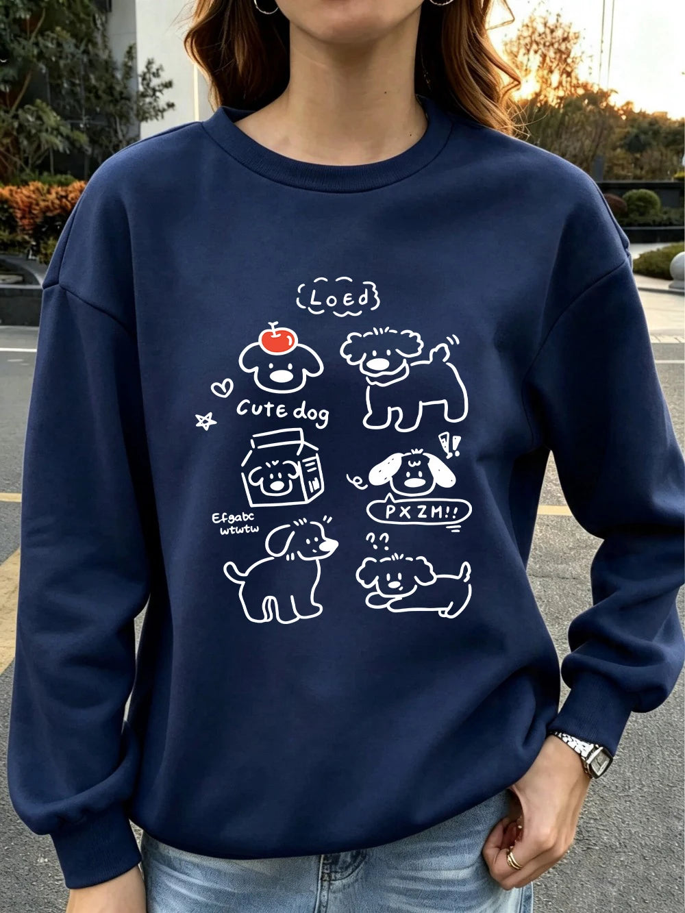 Sweat-shirts à imprimés de chiens mignons de dessins animés coréens pour femmes