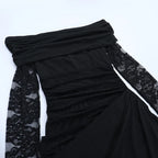 Robe longue moulante en maille transparente et froncée pour femmes
