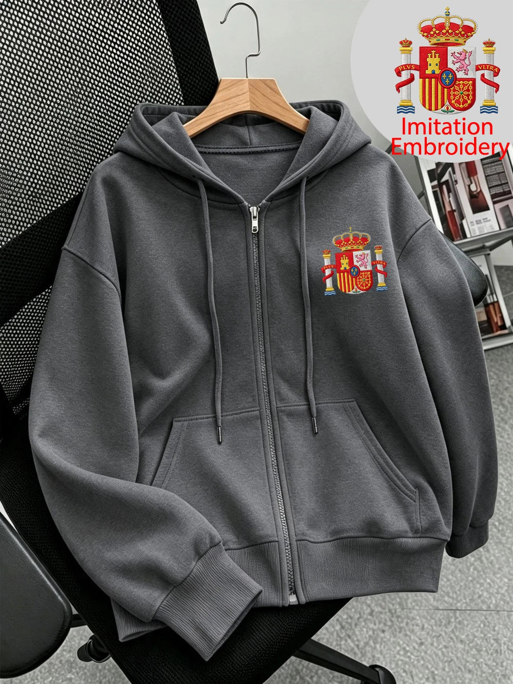Sweat à capuche zippé imprimé Street Spain pour femmes