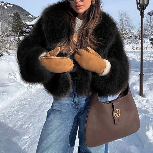 Manteau femme en fausse fourrure douce à col revers