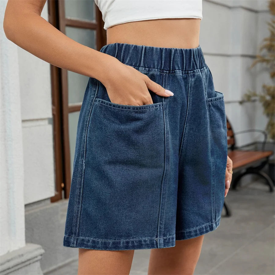 Shorts en jean taille élastique pour femmes