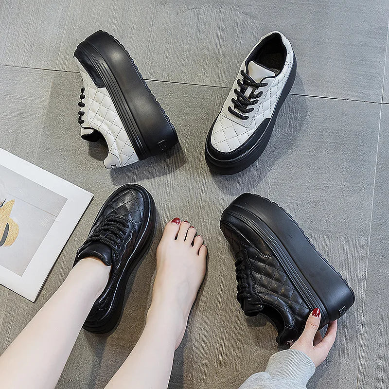 Baskets compensées en cuir véritable pour femmes