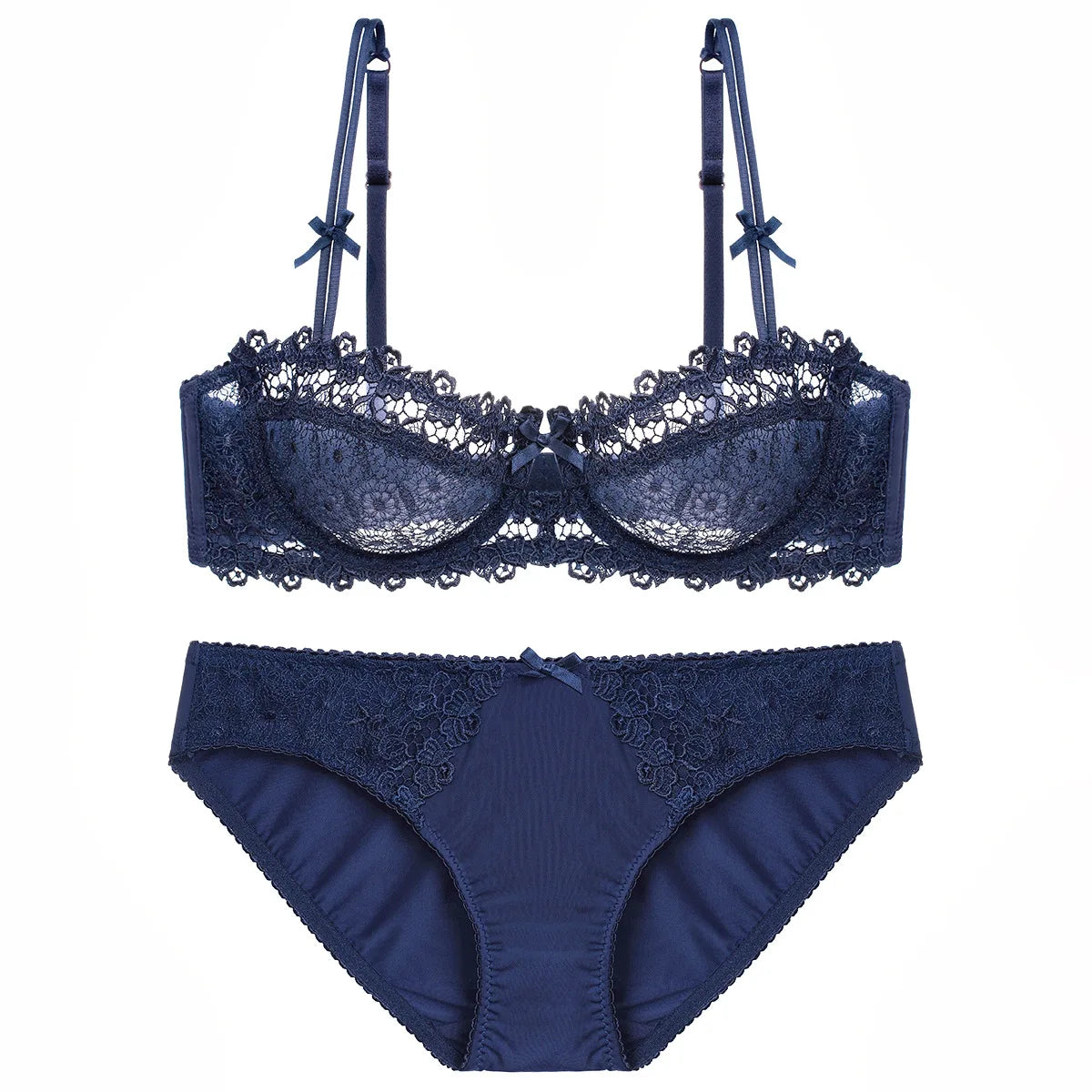 Ensemble soutien-gorge Push Up brodé en dentelle et culotte pour femmes