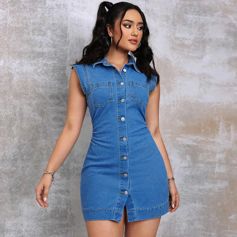 Robe chemise en jean à simple boutonnage pour femmes