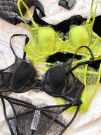 Ensemble soutien-gorge sexy à bonnets fins et culotte ajourée pour femmes