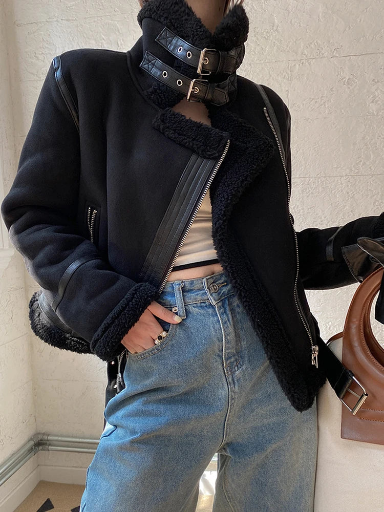 Vestes en cuir en faux peau de mouton pour femmes