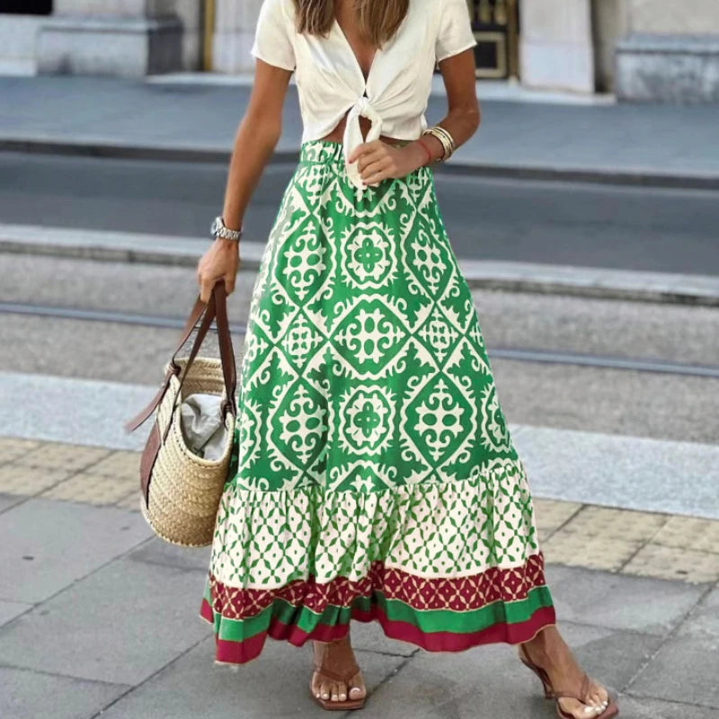 Jupe longue imprimée vintage pour femmes