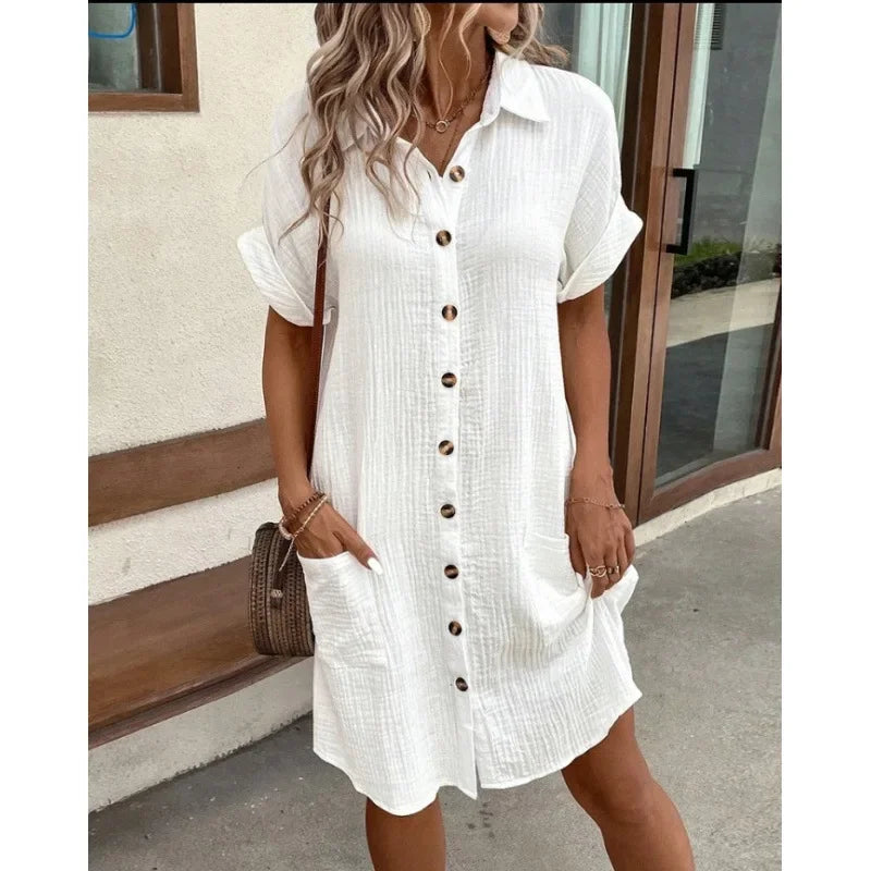 Robe minimaliste à boutons et col en v pour femmes