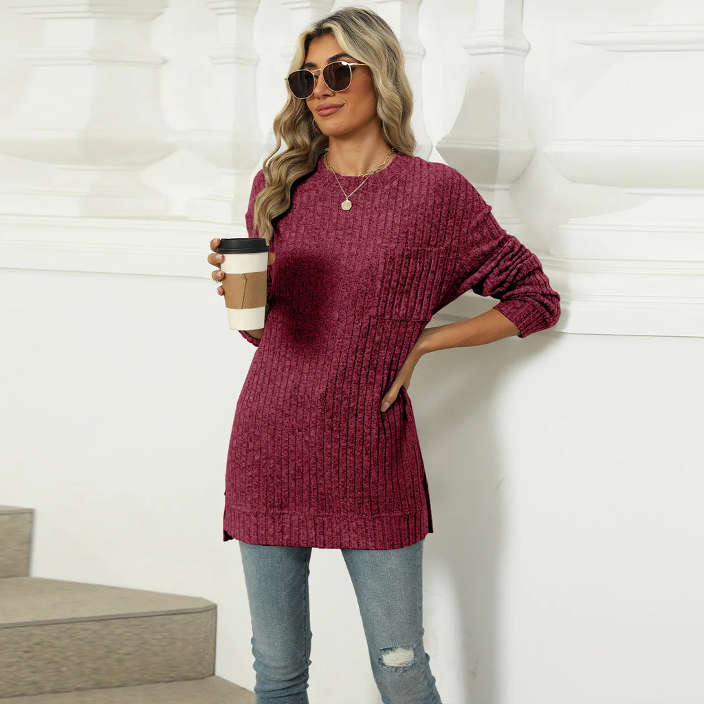 T-shirt à manches longues fendu pour femmes