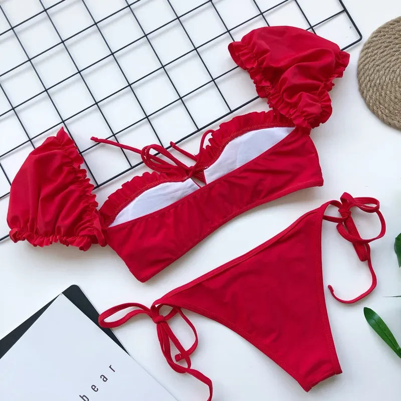 Maillot de bain deux pièces à volants pour femmes