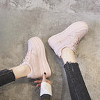 Baskets compensées à plateforme en cuir véritable pour femmes