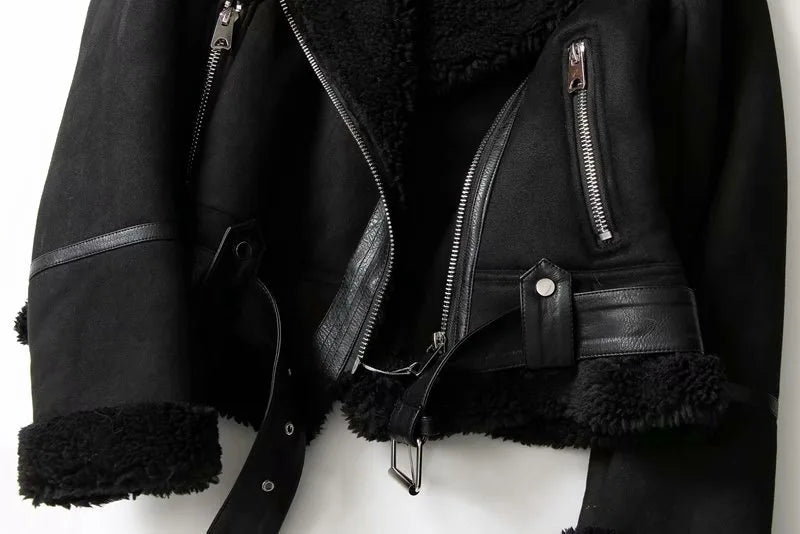 Vestes épais et chaude en daim agneau pour femmes